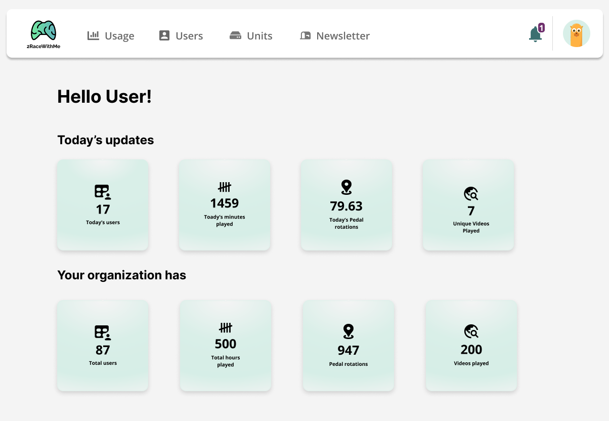 2RaceWithMe dashboard home screen