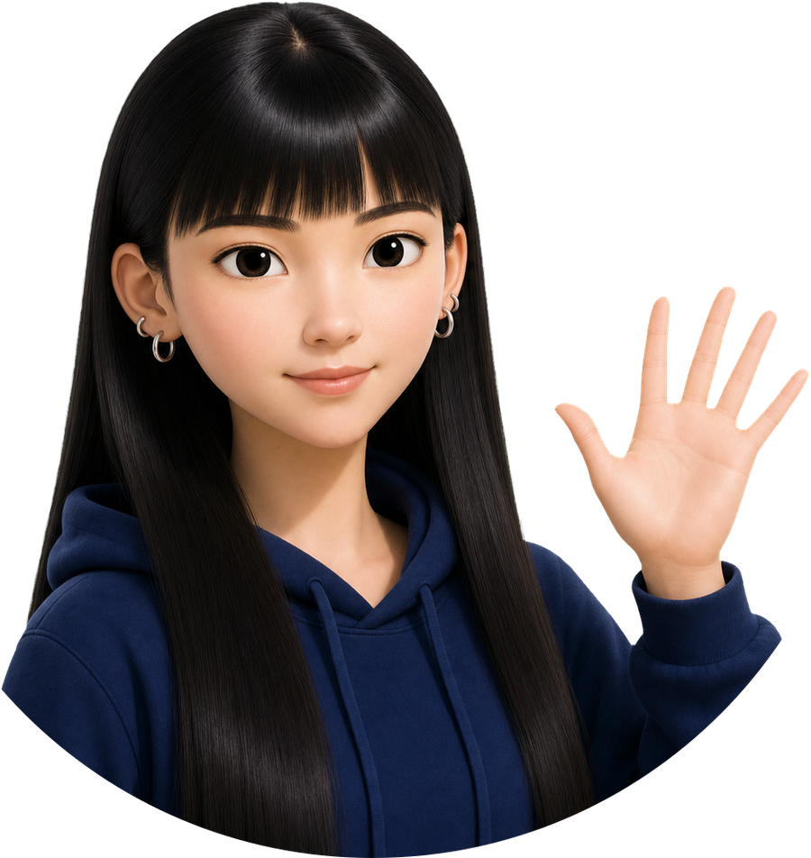 Illustrated portrait of Youzhi Hu waving